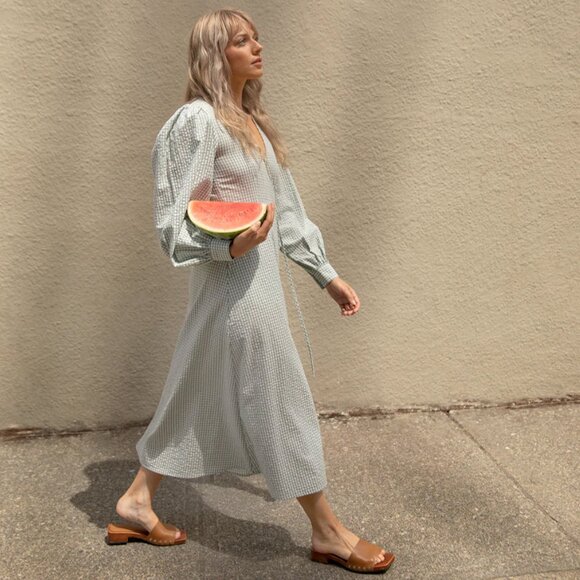 OAK + FORT, Green Gingham Wrap Dress, Small - Picture 4 of 7